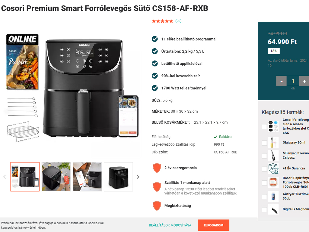 Cosori Premium Smart verhetetlen áron