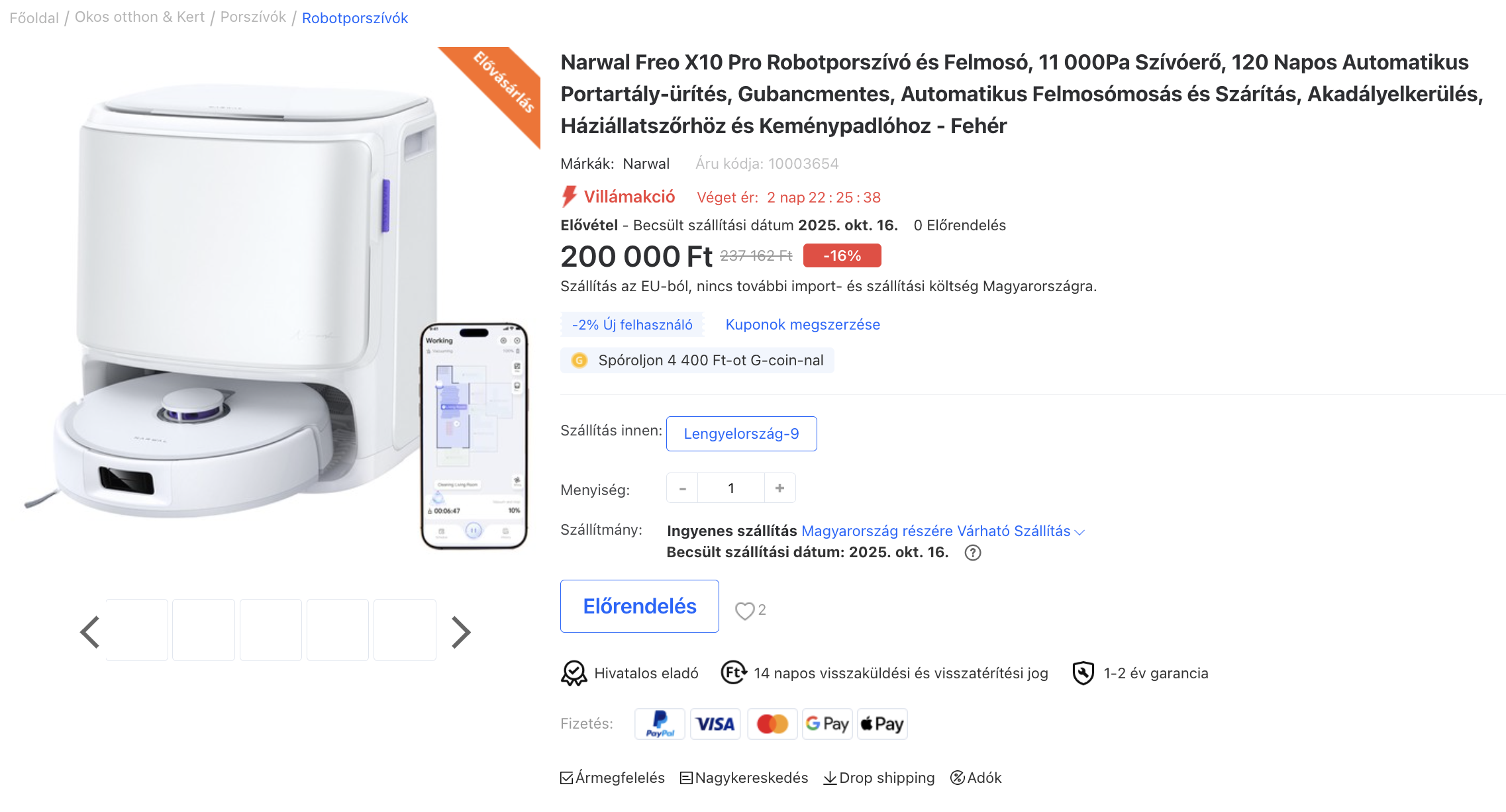 Narwal Freo X10 Pro geekbuying akció